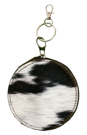 Black &amp; White Hair on Cowhide Round Clip Key-chain Wallet Pouch
